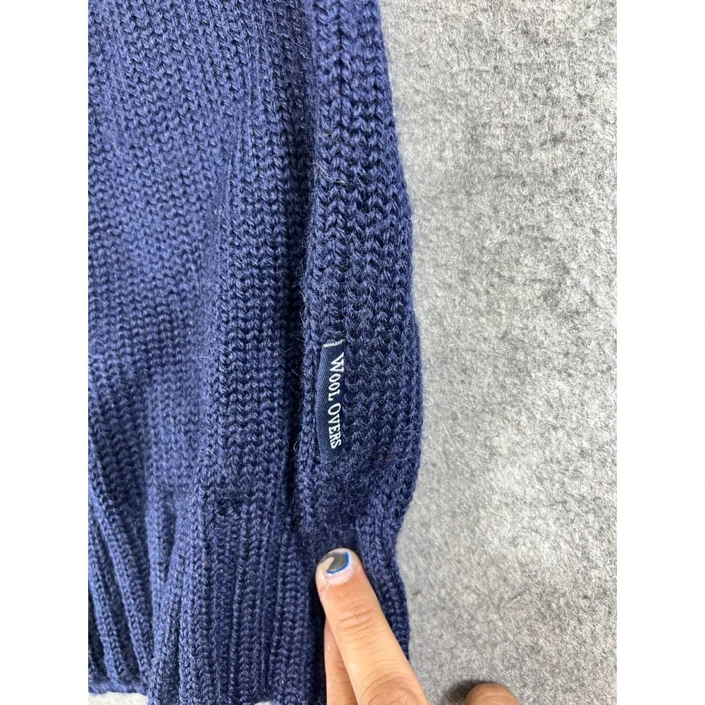 WoolOvers Sweater Mens Large Blue British Wool Chunky Knit Pullover Minimalist